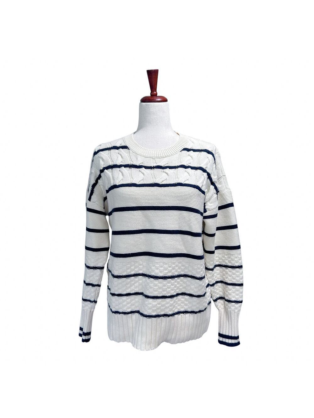 Vineyard Vines Women's Small Striped Fisherman Crew Sweater in Marshmallow